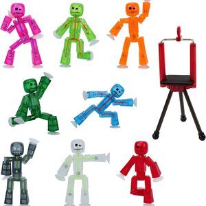Set of 8 Clear Collectable Action Figures and Mobile Phone Tripod, Create Stop M